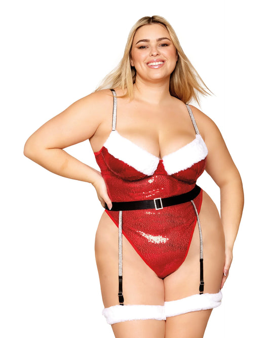 13056X Sequined Mesh and Faux-Fur Trimmed Santa Teddy and Garter Belt Set with Rhinestone Studded Straps and Garters (Copia)