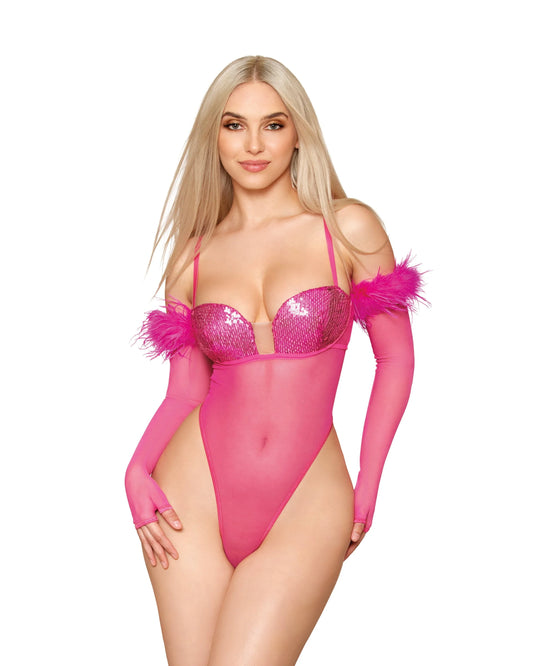 13031 Stretch Mesh with Sequin Cups Teddy and Gloves Set